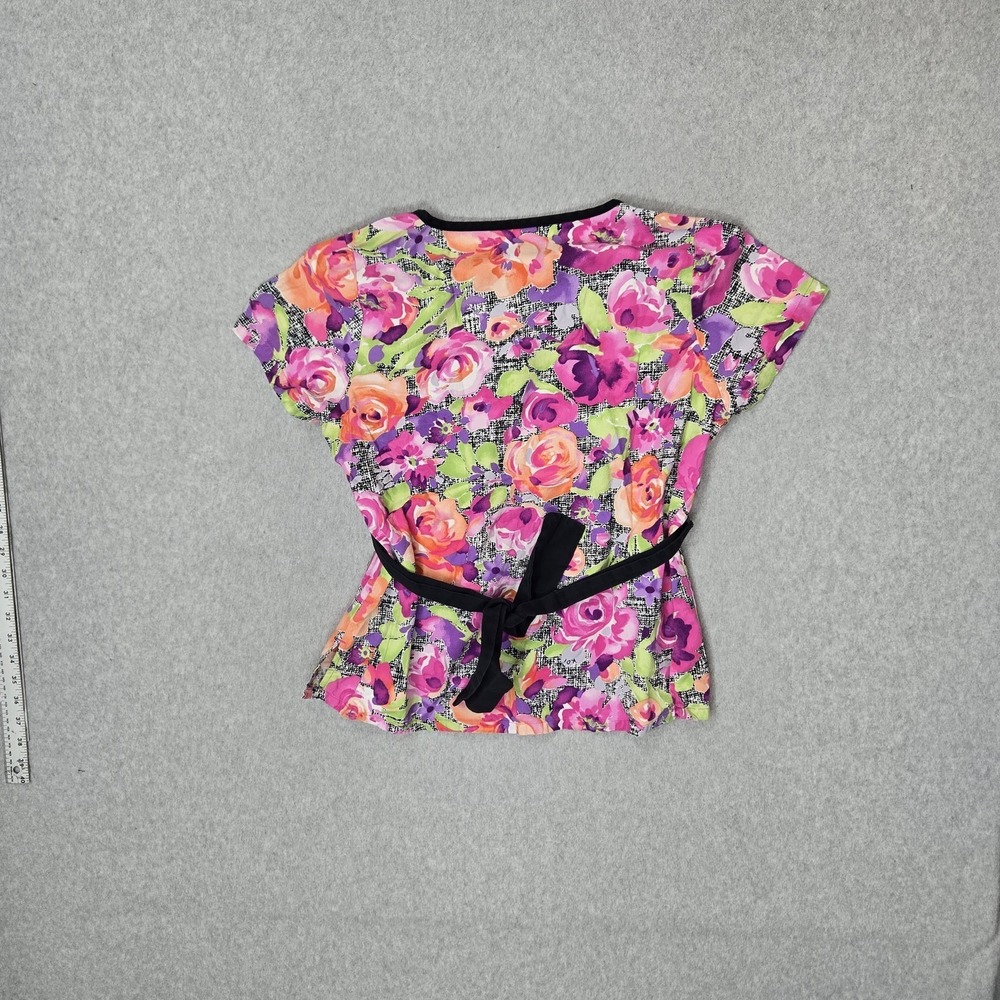 Koi Women Scrub Top S Pink Floral Mock Wrap Coquettecore Button PO#1462 - Picture 9 of 10